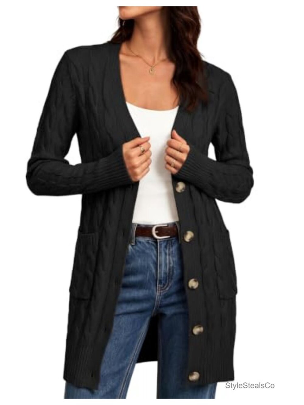 Women's Chunky Cable Knit Button Cardigan Sweater Long Oversized
